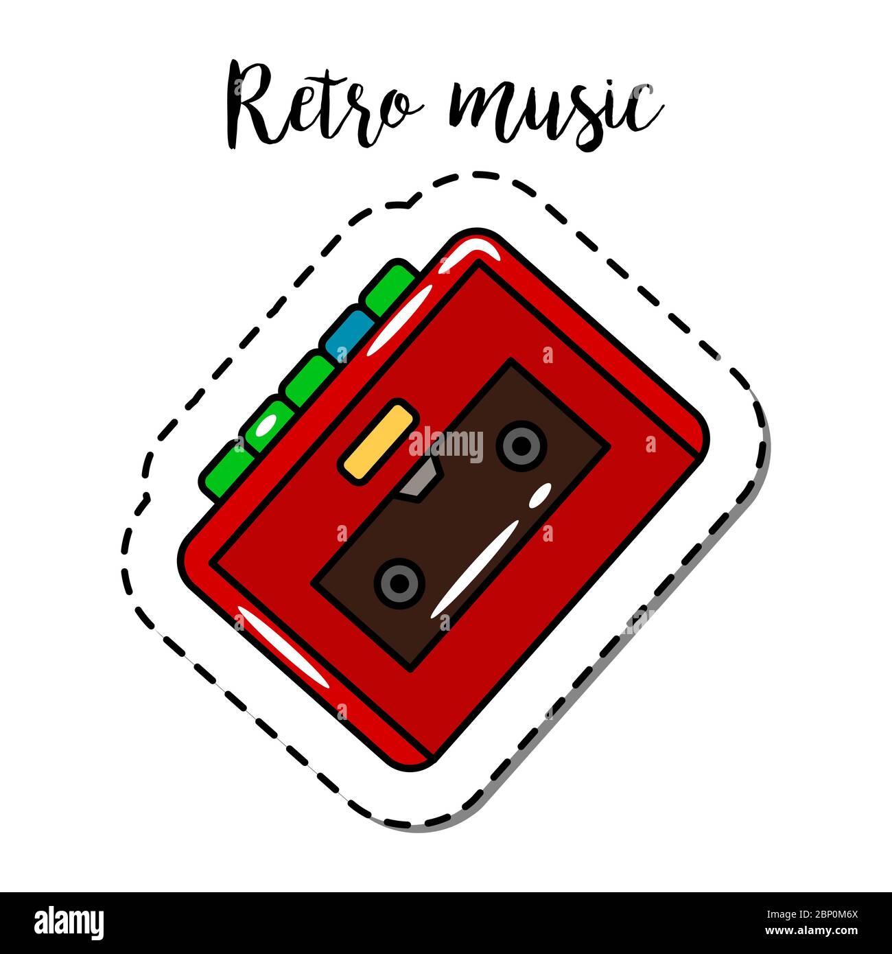 Patch tendance avec citation, musique rétro avec badge vectoriel de lecteur de cassette Illustration de Vecteur