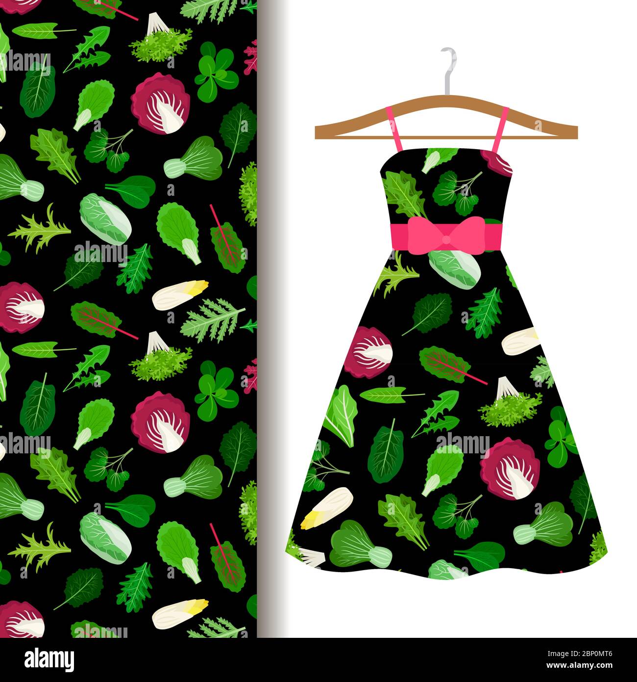 Femmes robe modèle de tissu sur un cintre avec des légumes, feuilles de  salade. Illustration vectorielle Image Vectorielle Stock - Alamy