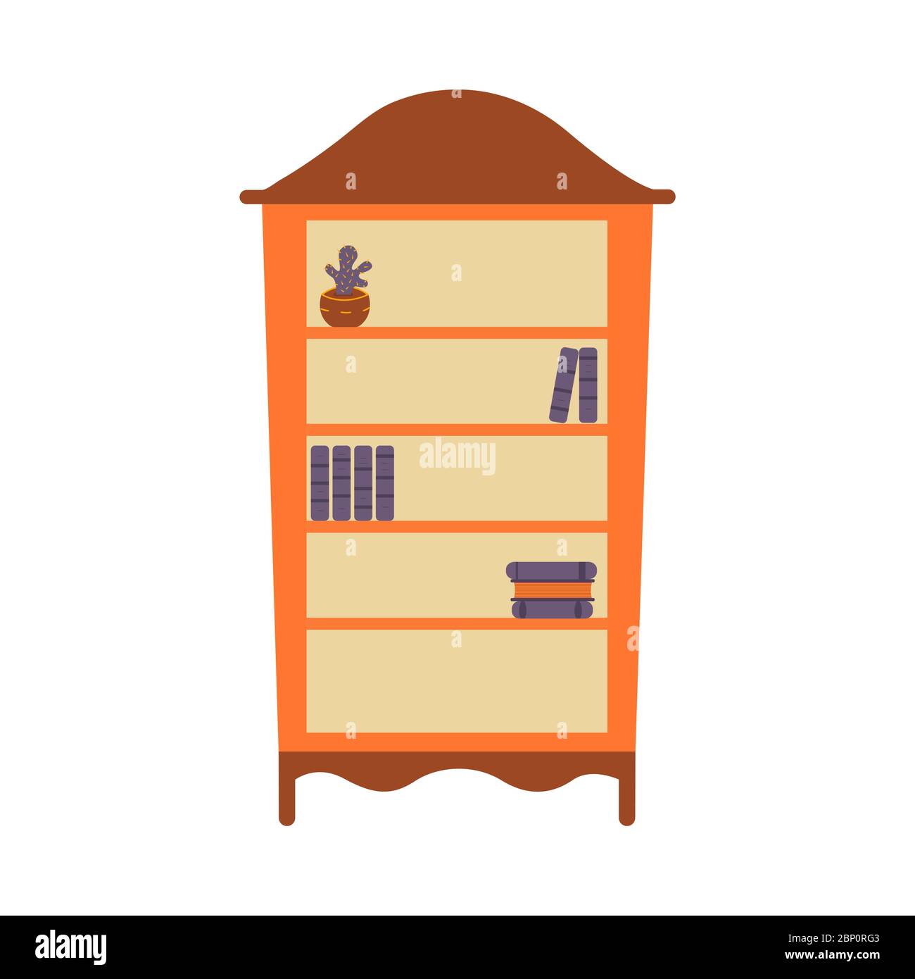 Bibliothèque avec étagères. Cactus dans un pot. Piles de livres. Illustration vectorielle plate Illustration de Vecteur