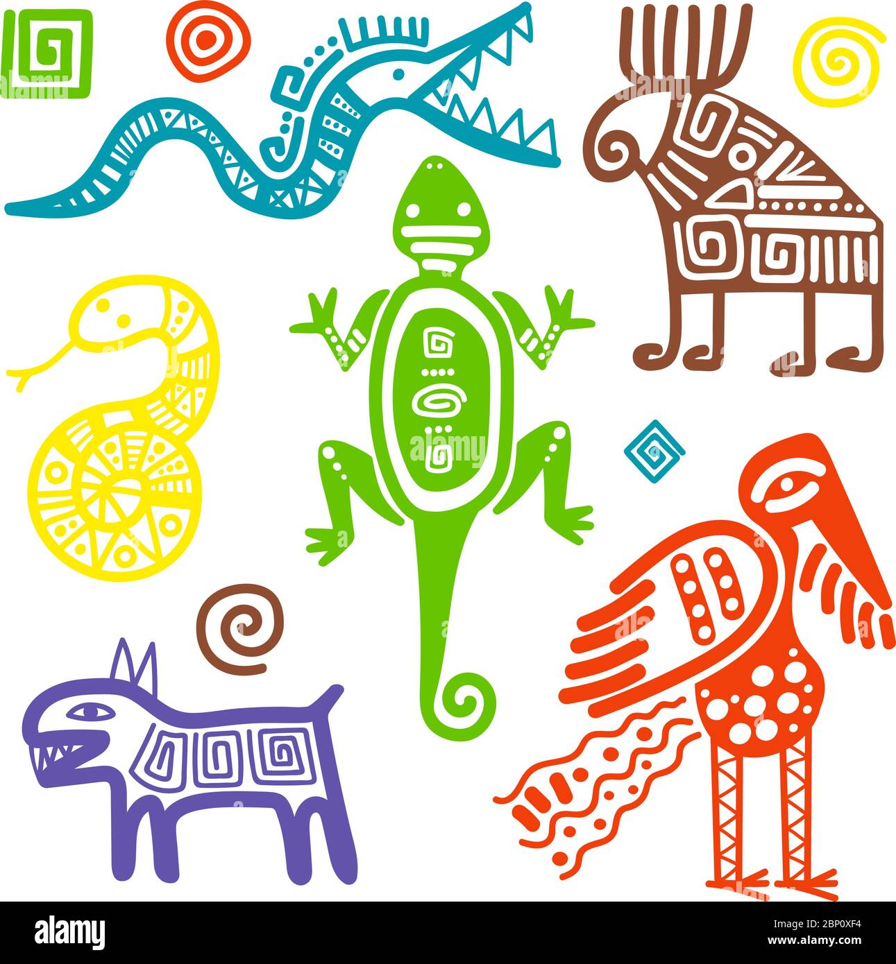 Vecteur culture africaine ou mexicaine signes tribaux primitifs isolés sur fond blanc. Symboles ethniques anciens Illustration de Vecteur
