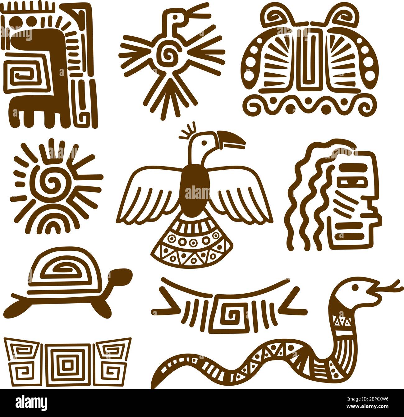 Illustration vectorielle de motifs indiens tribaux ou de symboles mexicains anciens Illustration de Vecteur