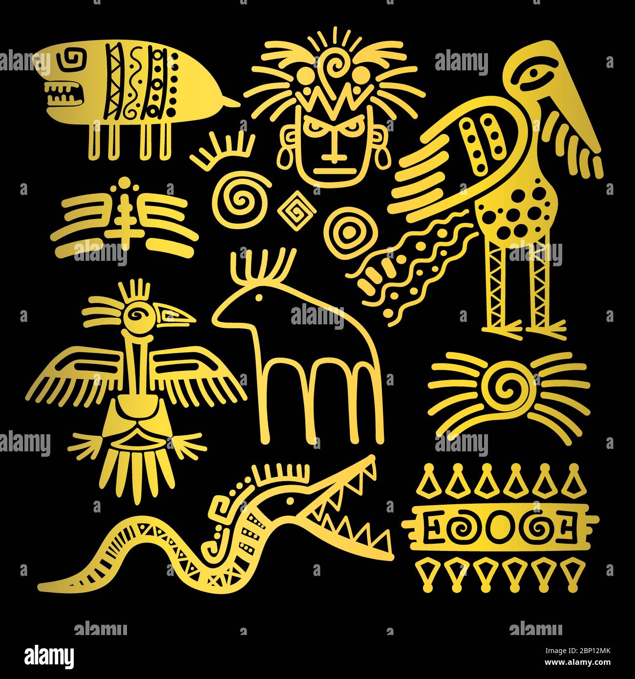 Signes et symboles traditionnels indiens d'or sur noir. Illustration vectorielle Illustration de Vecteur