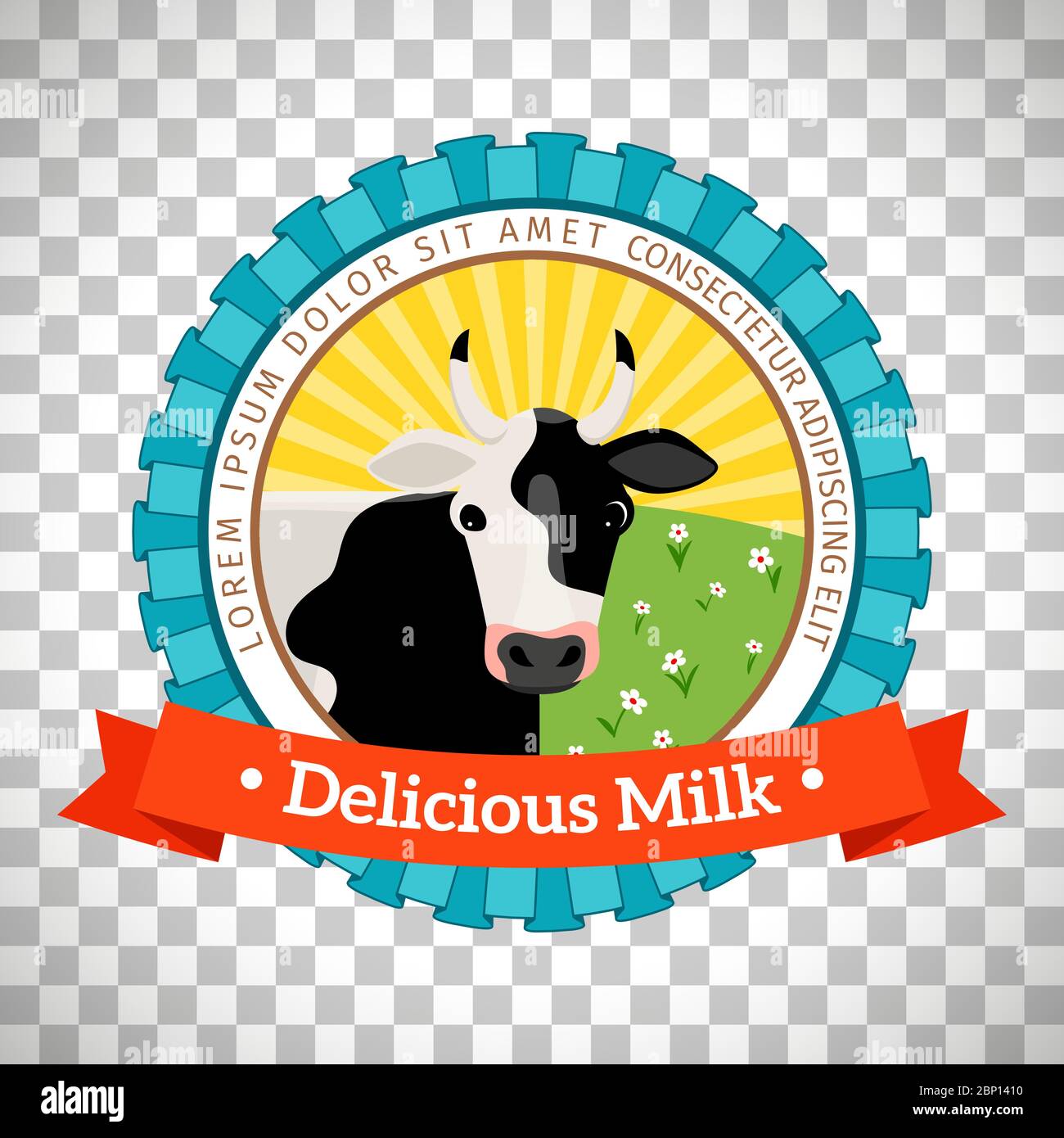 Logo lait frais et naturel avec vecteur vache à lait isolé sur fond transparent Illustration de Vecteur