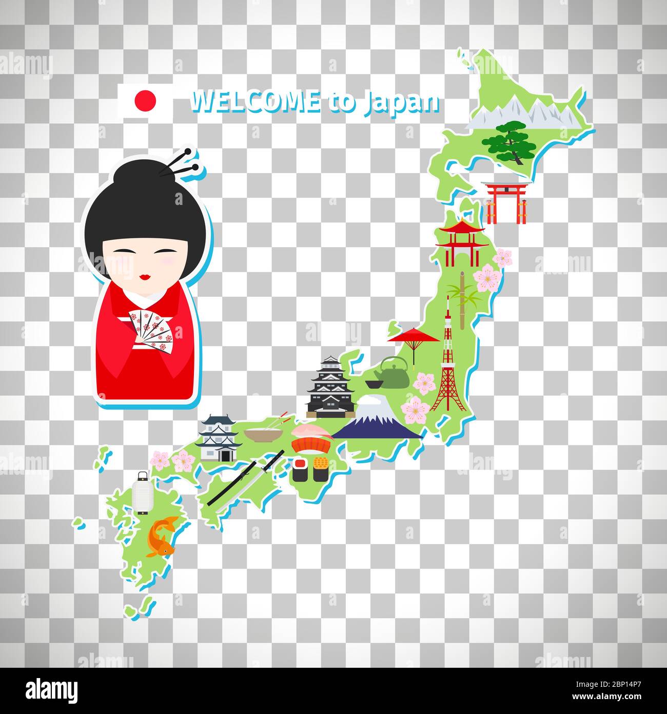 Carte de voyage du Japon isolée sur fond transparent, illustration vectorielle Illustration de Vecteur