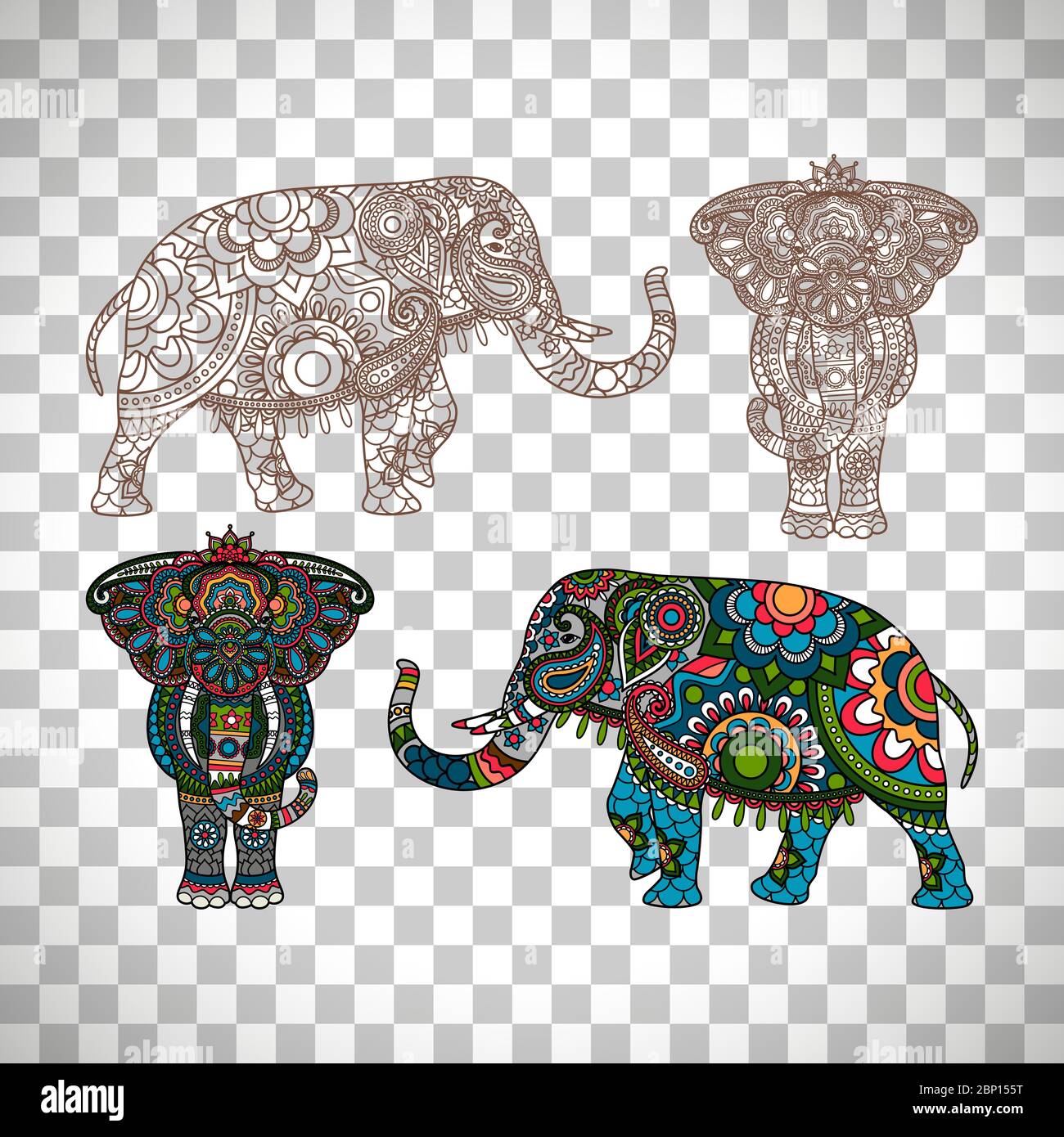 Éléphant indien à la décoration vectorielle isolé sur fond transparent Illustration de Vecteur
