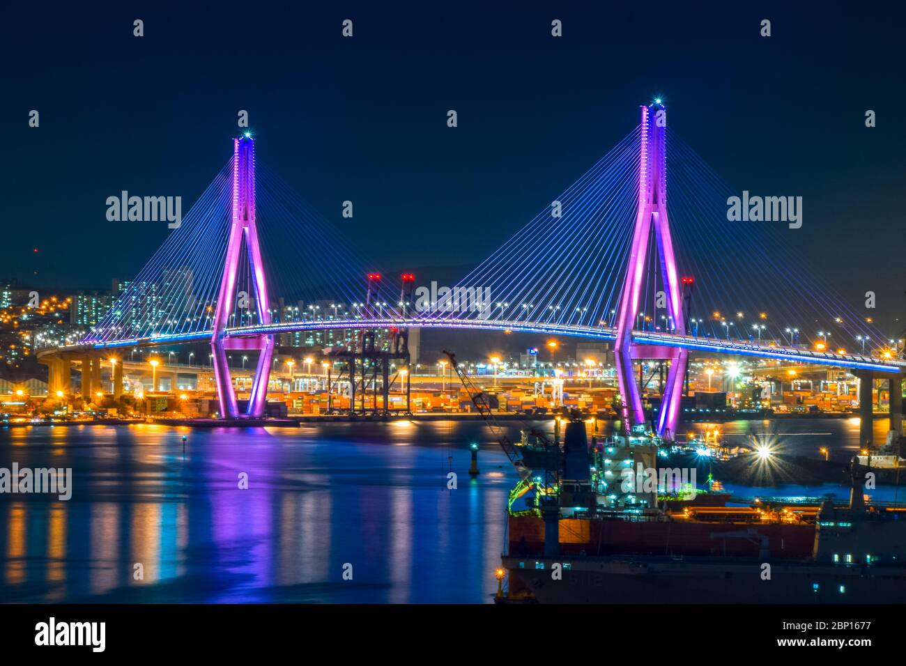 Pont du port de Busan - vue nocturne de Busan City Banque D'Images