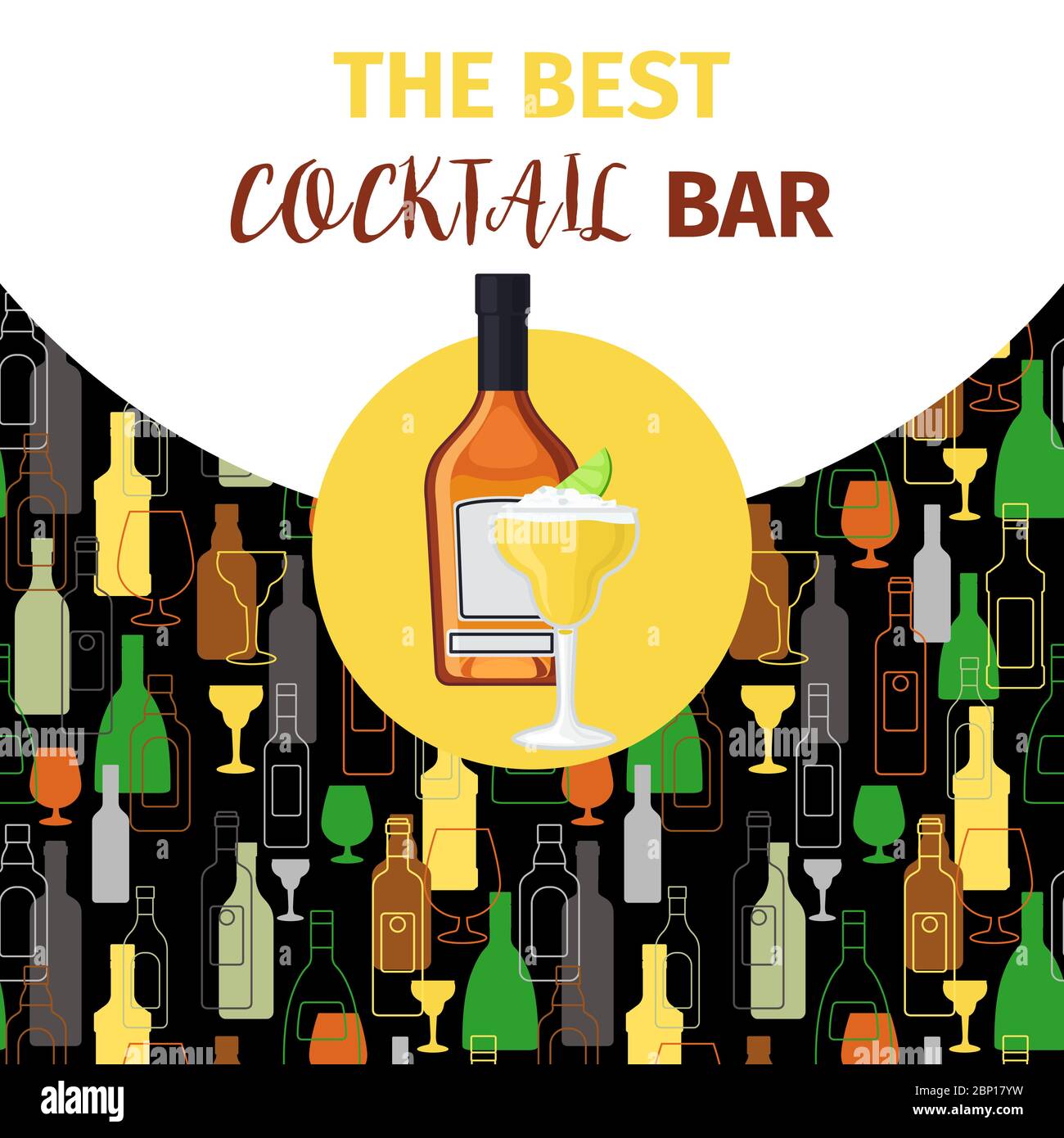 Bannière pour bar à cocktails avec cognac et icône cocktail, illustration vectorielle Illustration de Vecteur