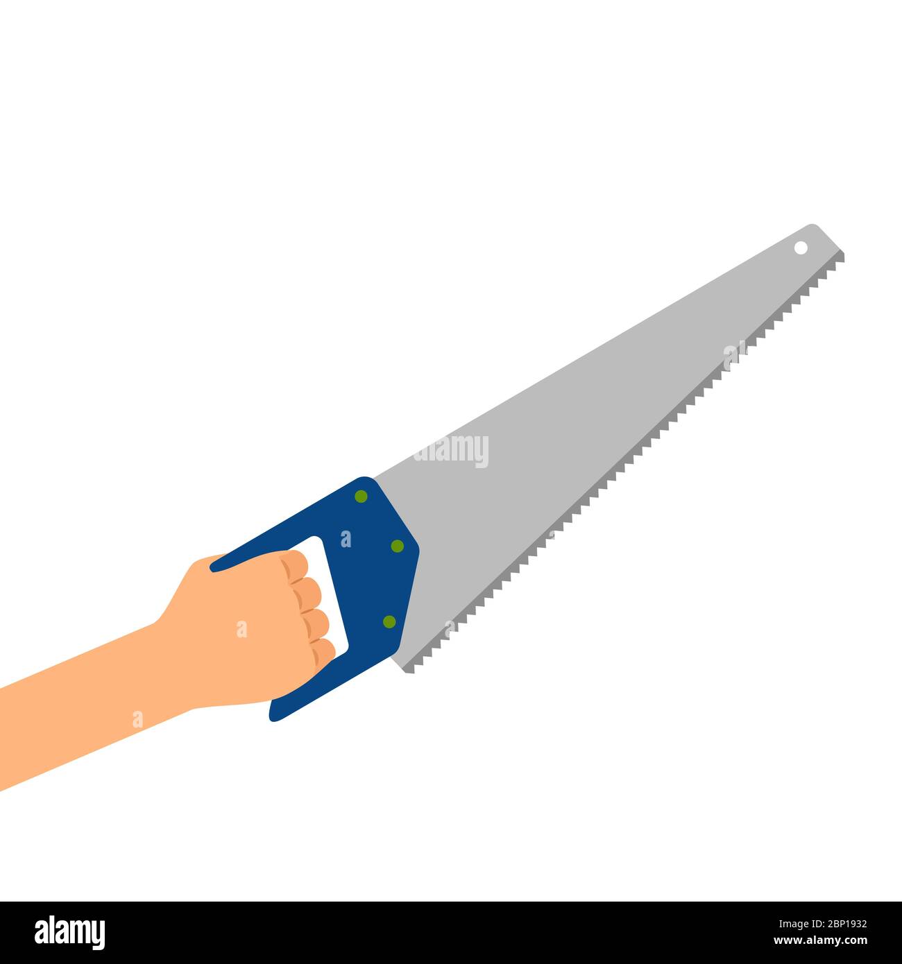 Main avec scie isolée sur fond blanc, illustration vectorielle plate Illustration de Vecteur