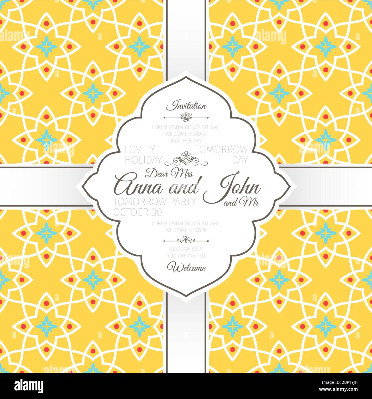 Modèle d'invitation avec motif jaune islamique, illustration vectorielle Illustration de Vecteur