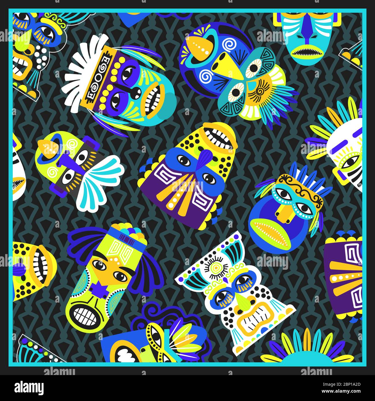 Bandana psychédélique bleu avec masques et motif géométrique, illustration vectorielle Illustration de Vecteur