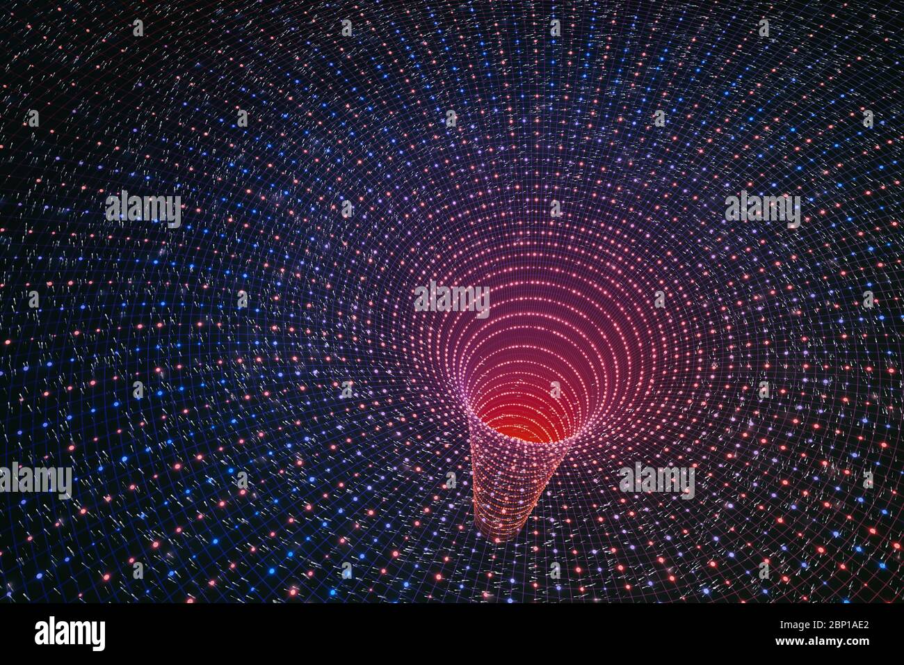 Rendu 3D du trou noir sur l'espace courbe. Concept de voyage dans l'espace Banque D'Images