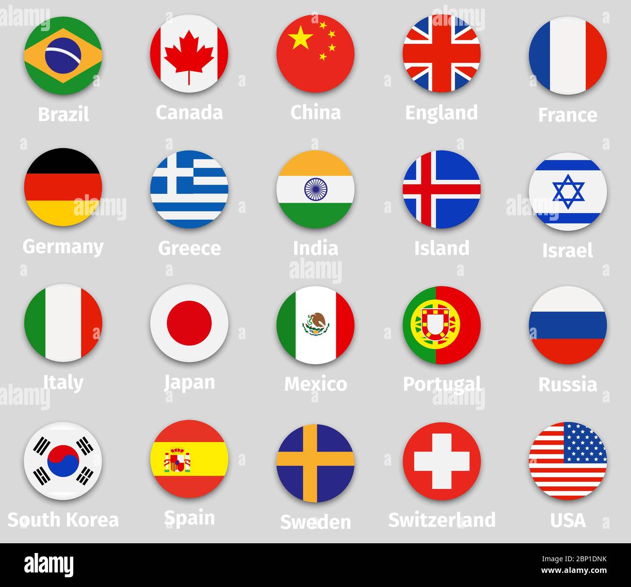 Ensemble de drapeaux du monde, icônes rondes avec illustration ...