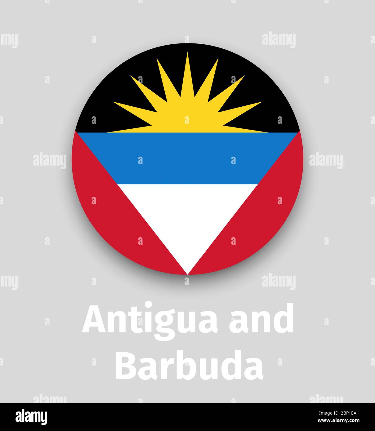 Drapeau Antigua-et-Barbuda, icône ronde avec illustration vectorielle isolée de l'ombre Illustration de Vecteur
