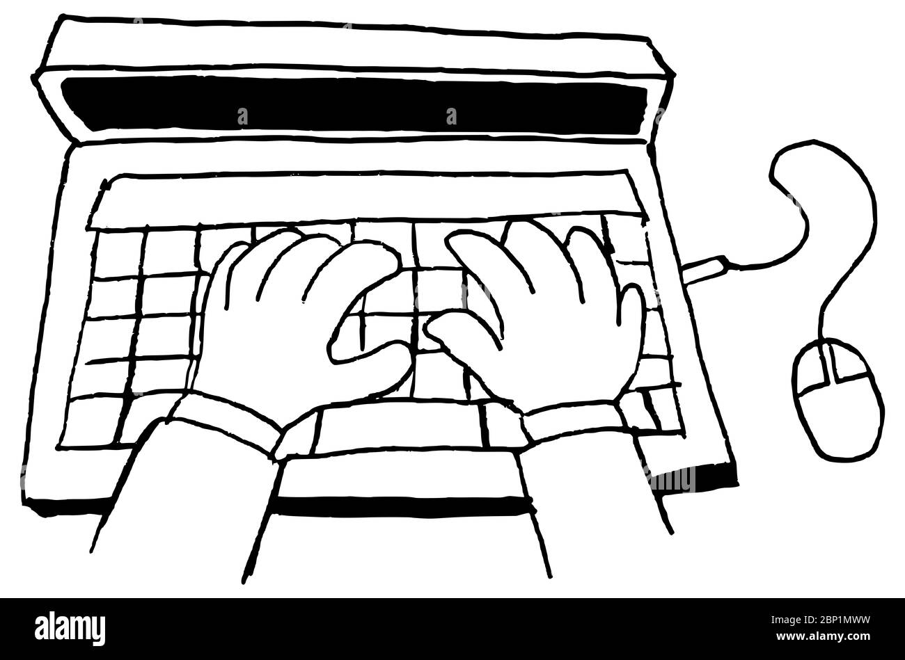 Concept de #stayathome pendant l'isolement du coronavirus, deux mains travaillant sur l'ordinateur regardaient d'un haut Banque D'Images