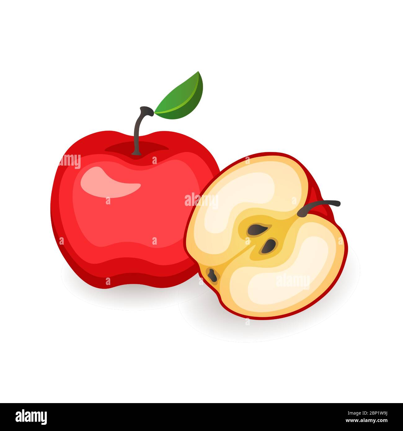 Pommes rouges entières et coupées sur fond blanc. Fruits biologiques, illustration vectorielle de style plat Illustration de Vecteur