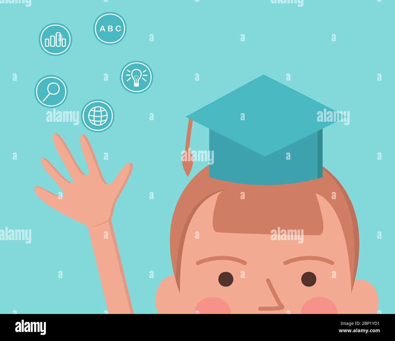 Concept d'éducation en ligne. Illustration vectorielle d'un petit garçon dans un chapeau d'éducation Illustration de Vecteur