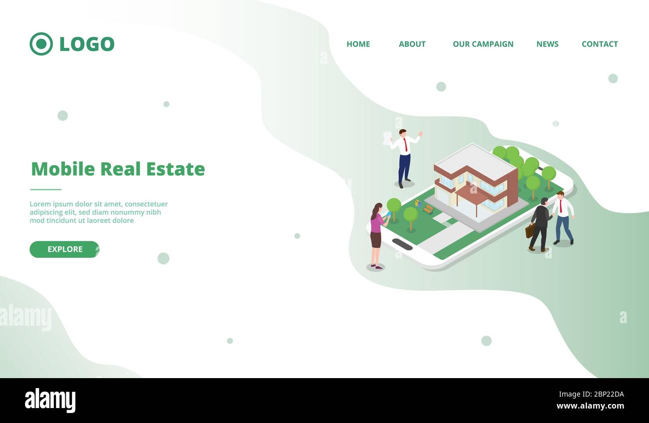 Les consommateurs potentiels recherchent la propriété sur Internet promu par le marketing moderne plat dessin animé style illustration vectorielle Banque D'Images