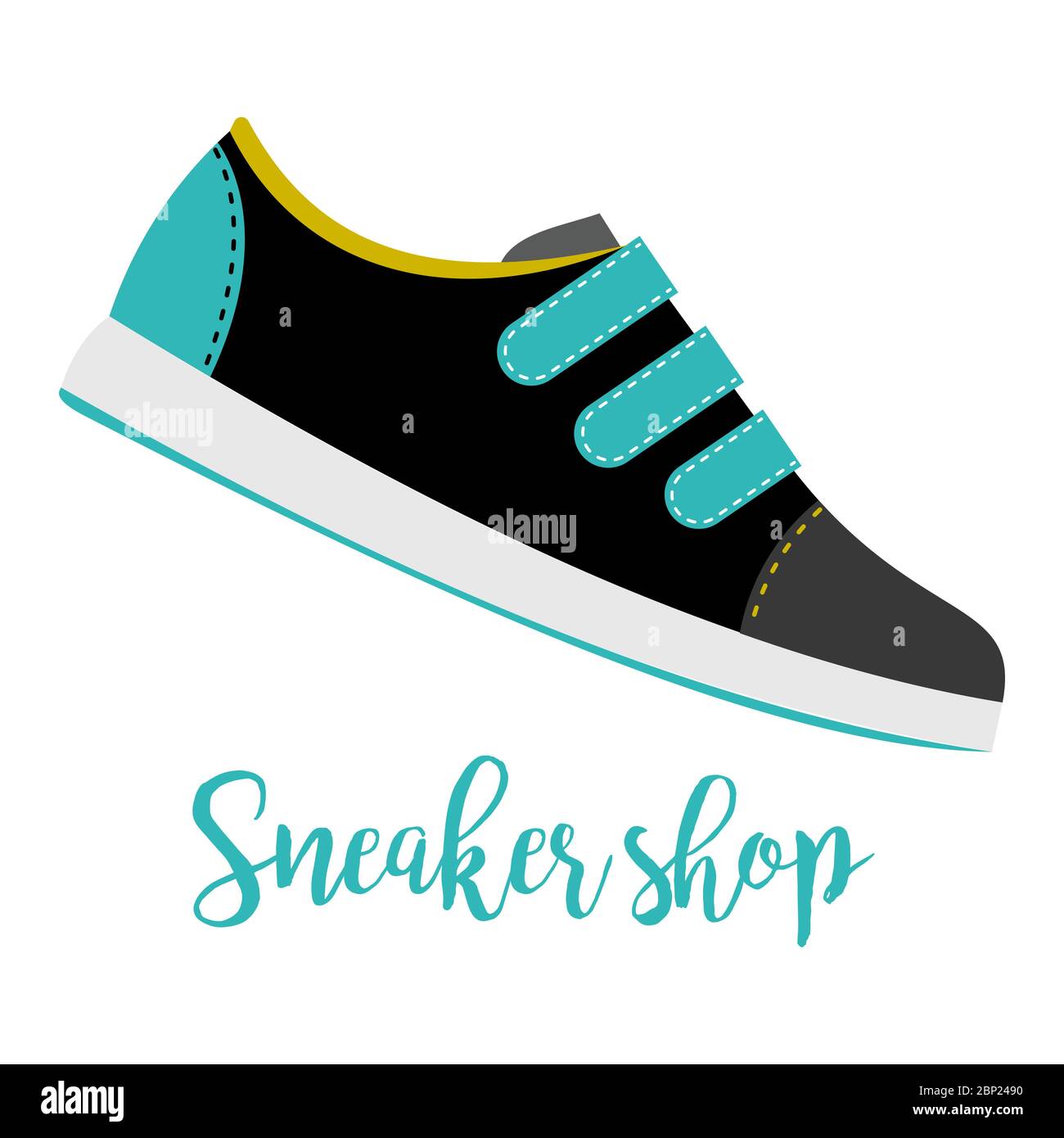 Chaussures avec sneaker texte magasin isolé sur fond blanc, illustration vectorielle Illustration de Vecteur