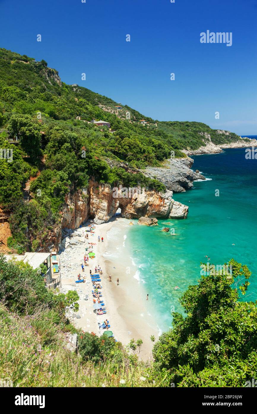 Plage de Mylopotamos, dans la région de Pélion, Thessalie, Grèce, Europe. Banque D'Images