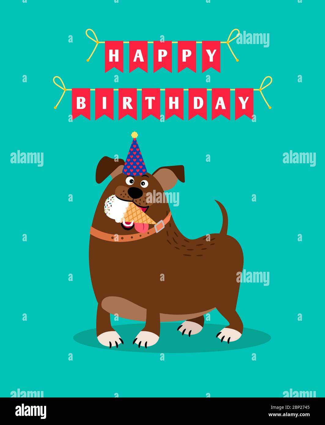Modele De Carte D Anniversaire Avec Chien Drole De Dessin Anime Tenant La Glace Illustration Vectorielle Image Vectorielle Stock Alamy