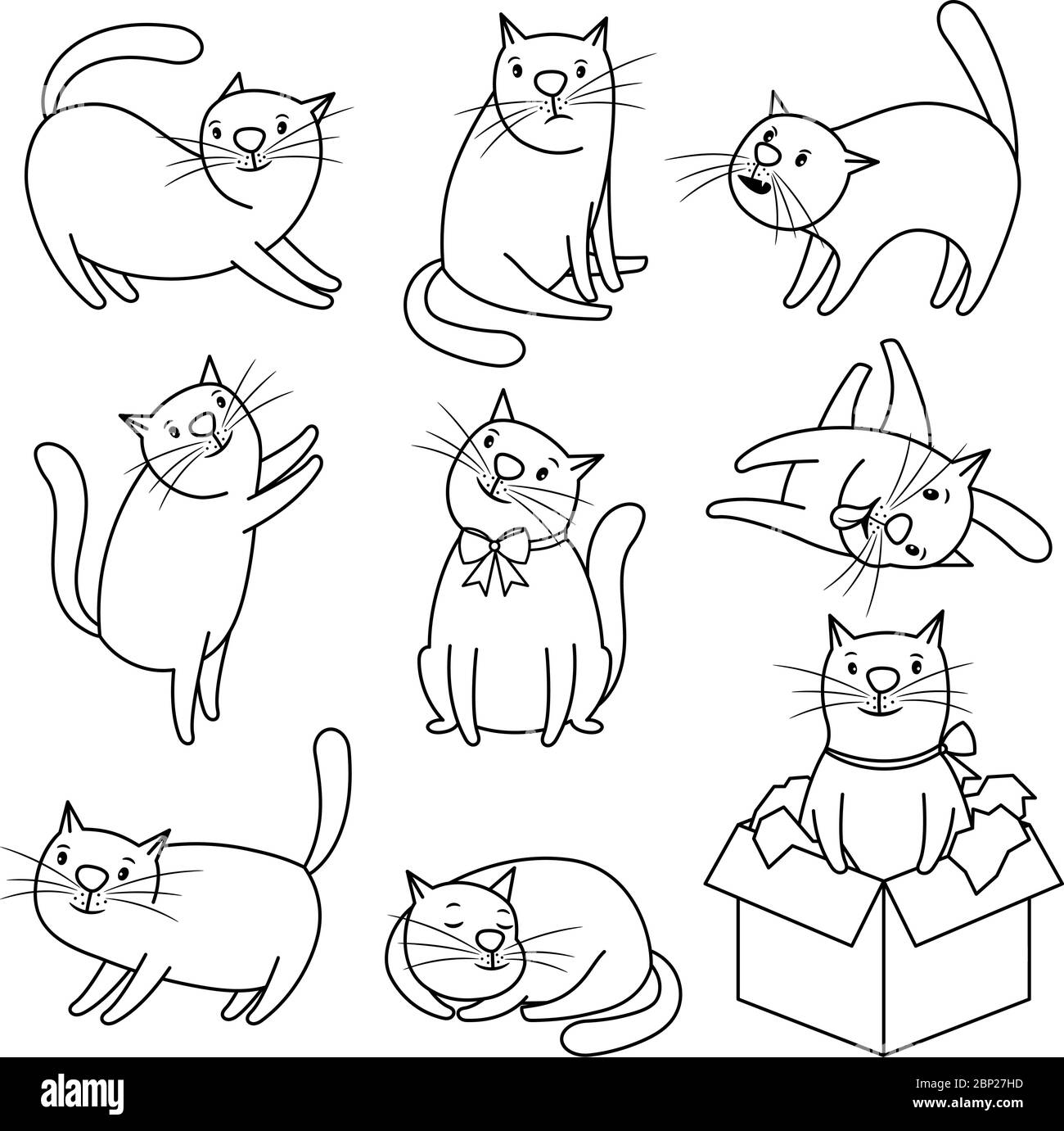 Chat dessiné à la main. Doodle chats isolés sur fond blanc, drôle et heureux dessin de personnage de dessin vectoriel de personnage de kitty Illustration de Vecteur