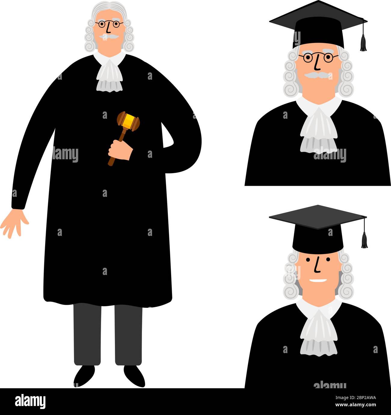Richter. Caricature juge vecteur illustration, personnage de cour légale dans le manteau isolé sur fond blanc Illustration de Vecteur
