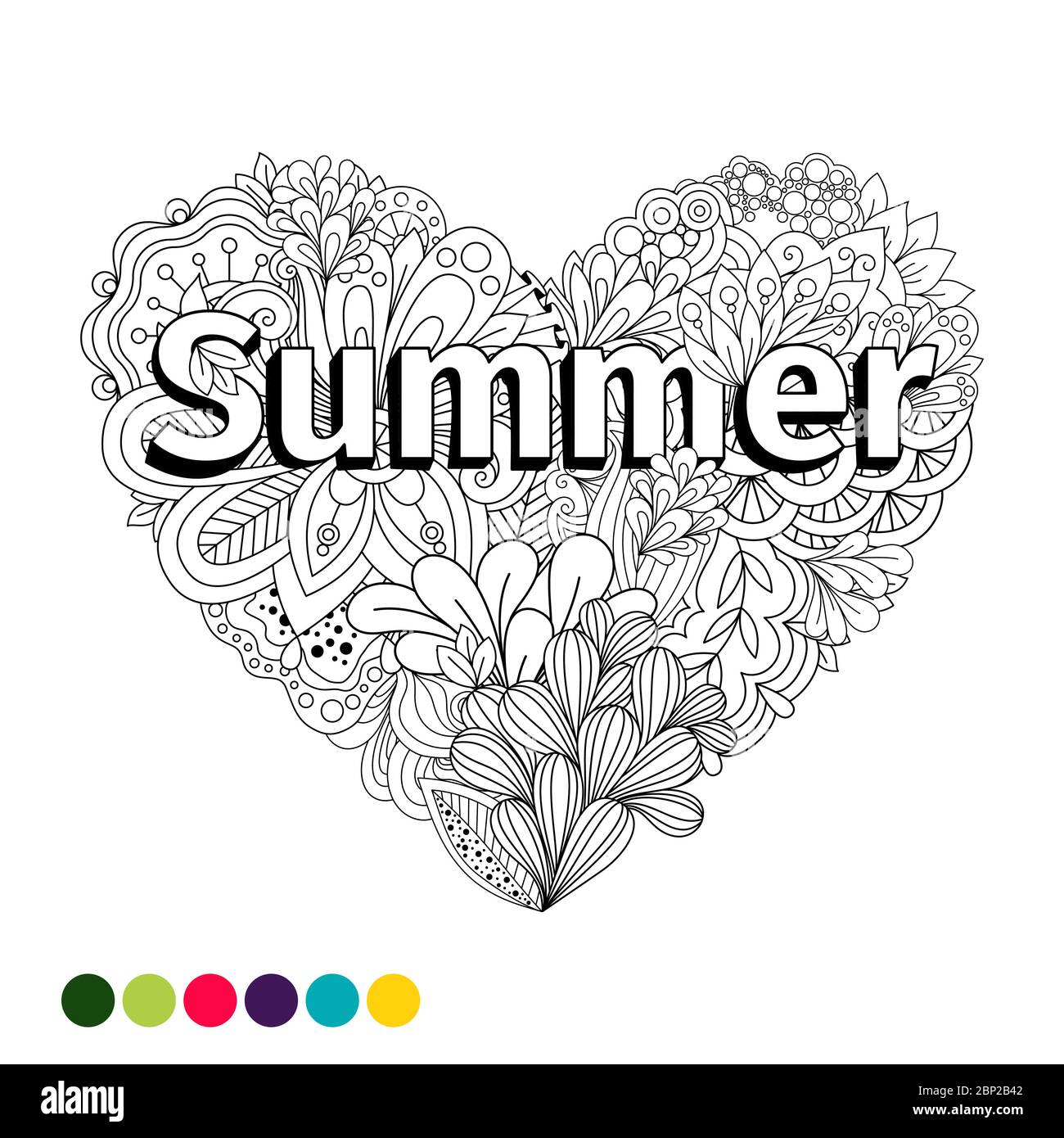 Doodle fleurs coeur coloriage page isolée sur fond blanc, illustration vectorielle Illustration de Vecteur