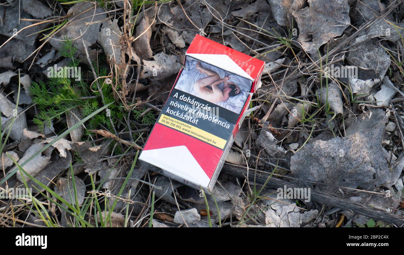 Gyor Hongrie 03 31 2020: Fumer augmente le risque d'inscription d'impuissance sur une boîte à cigarettes. Banque D'Images