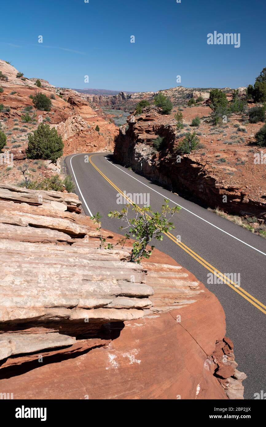La pittoresque autoroute 12 serpentant à travers le monument national Grand Staircase Escalante dans l'Utah Banque D'Images