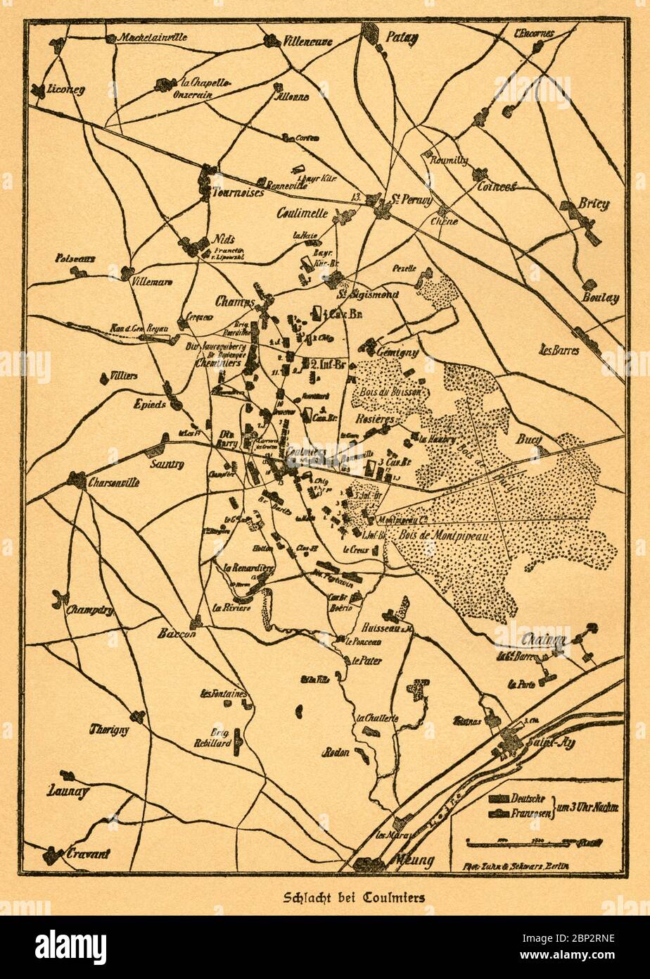 Europa, Deutschland, Frankreich, Deutsch-Französischer Krieg, Plan der Schlacht BEI Coulmiers, Motiv aus : Der Krieg zwischen Frankreich und Deutschland in den Jahren 1870-1871 ' , von J. Scheibert, Verlag von W. Pauli's Nachfolger ( H. Jerosch ) , Berlin , 1895 . / Europe, Allemagne, France, guerre franco-prussienne, bataille de Coulmiers , image de : ' Der Krieg zwischen Frankreich und Deutschland in den Jahren 1870-1871 ' ( la guerre entre la France et la Prusse 1870-1871 ) , par J. Scheibert, maison d'édition W. Pauli ' suceur ( H. Jerosch ) , Berlin, 1895 . Banque D'Images