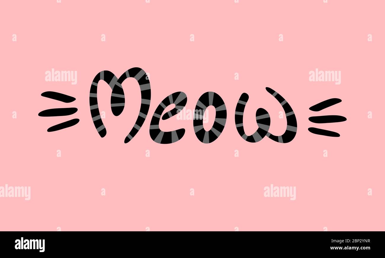 Lettrage Meow avec whiskers sur fond rose. Type de bande sonore chatte. Illustration vectorielle. Illustration de Vecteur