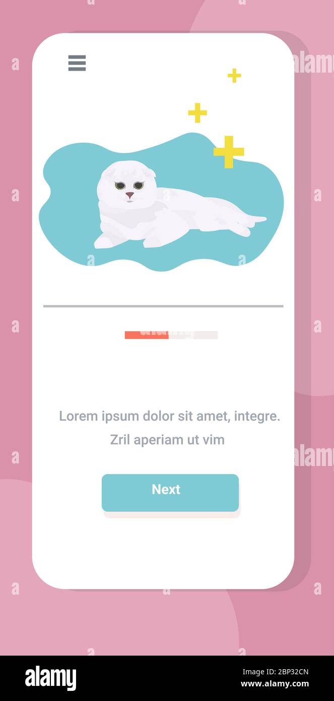 mignon chat blanc dormir animal de compagnie se détendre sur le sol smartphone écran mobile application verticale copier espace illustration vectorielle Illustration de Vecteur