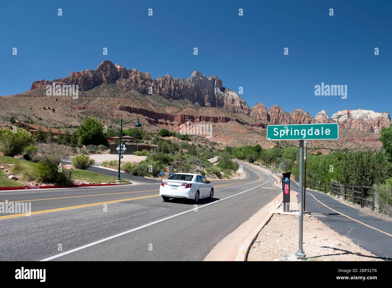 Panneau City Limits à l'entrée de Springdale, Utah, près du parc national de Zion Banque D'Images
