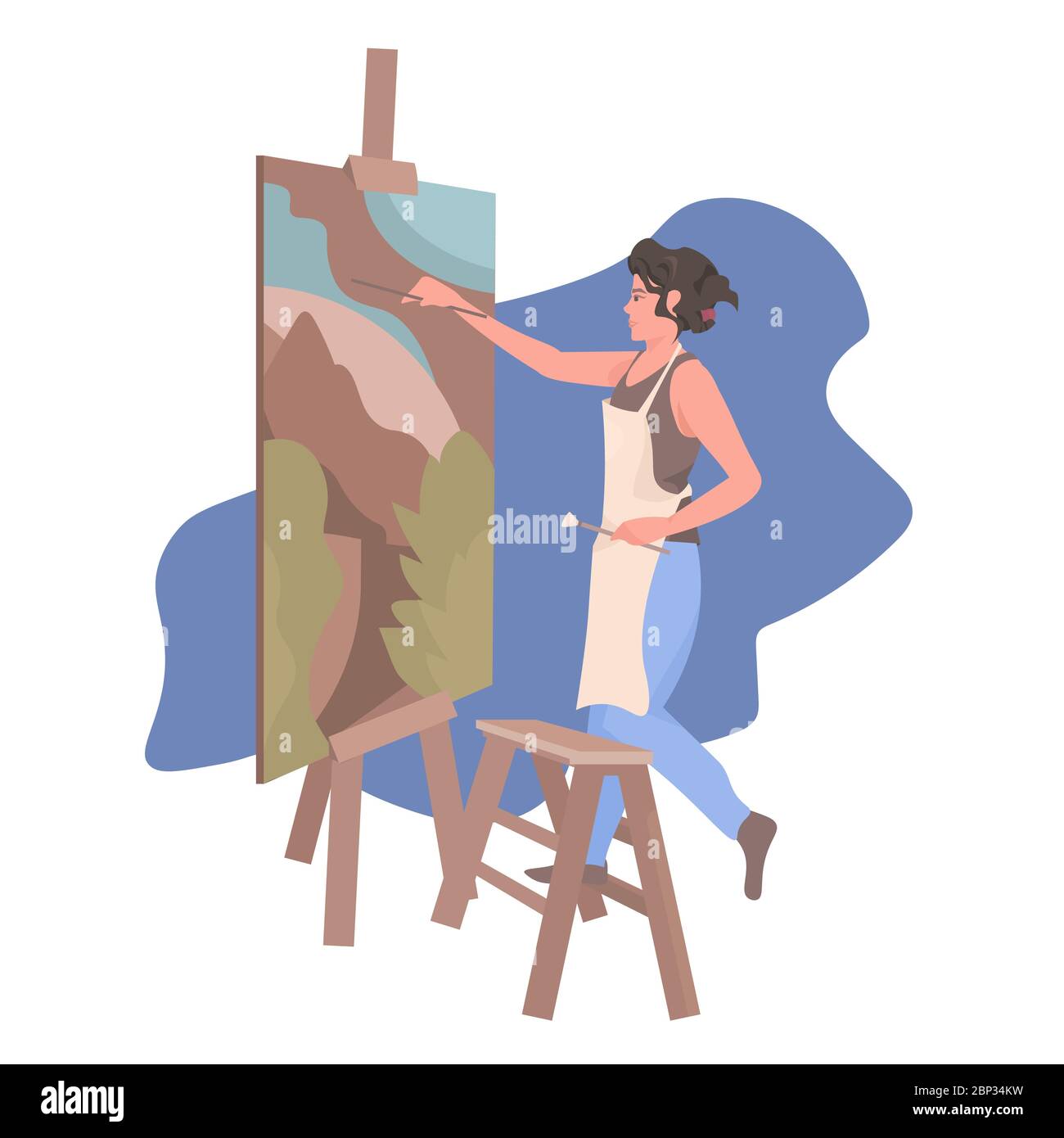 femme peintre utilisant le pinceau femme artiste debout devant le chevalet et peinture art créativité concept pleine longueur illustration vectorielle Illustration de Vecteur