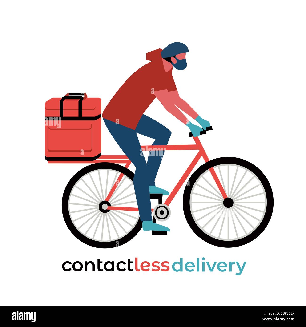 Icône vecteur de livraison de nourriture sans contact. Illustration de la bande dessinée des commandes de sortie en ligne du service de livraison sans contact. Chauffeur de vélo de messagerie Illustration de Vecteur