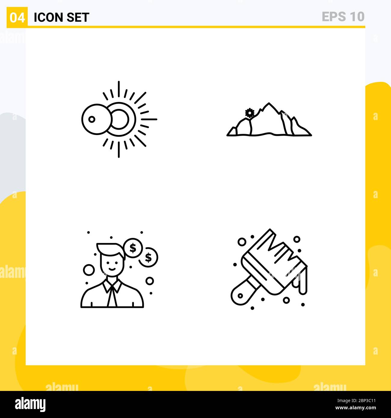 Pack d'interface utilisateur de 4 éléments de conception vectoriels de base en film fixe couleurs du soleil, de l'homme, de la colline, de la montagne et de l'argent Illustration de Vecteur
