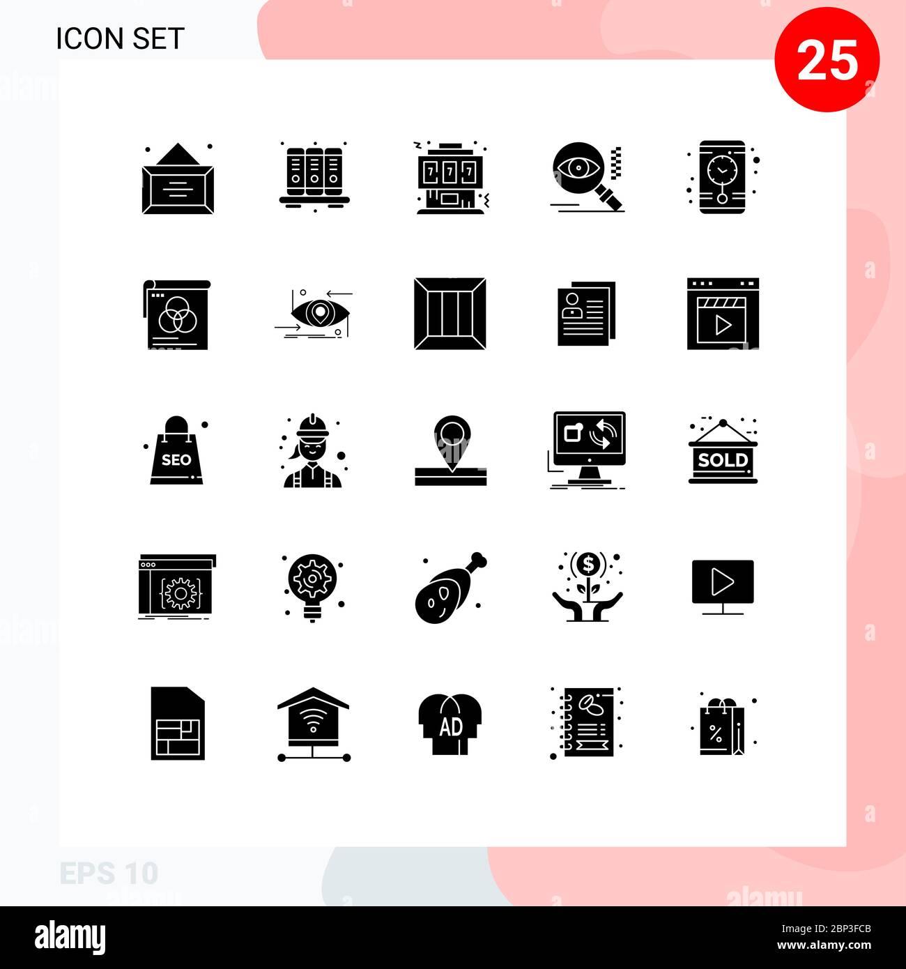 25 icônes créatives signes et symboles modernes de l'horloge, de la vue, du jeu, de la recherche, de la console modifiable Vector Design Elements Illustration de Vecteur