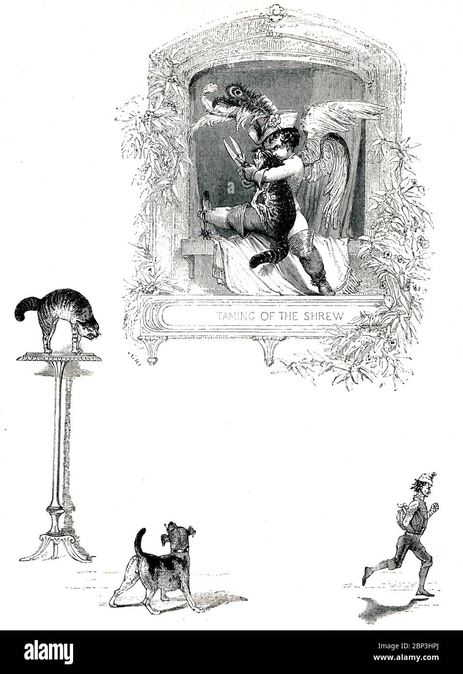 La Taming of the Shrew frontispice de livre victorien pour la pièce de théâtre de William Shakespeare sur la cour de Petruchio et Katherina, du livre illustré de 1849 Heroines de Shakespeare Banque D'Images