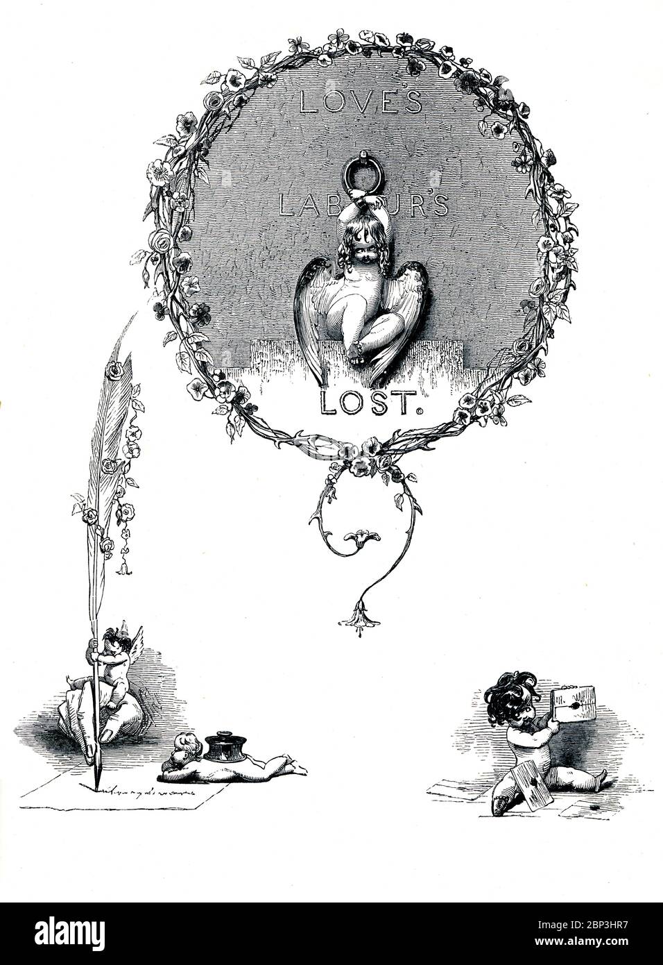 Love's Labors Lost, frontispice de livre victorien pour la première comédie romantique sur le roi de Navarre, du livre illustré de 1849 Heroines of Shakespeare Banque D'Images