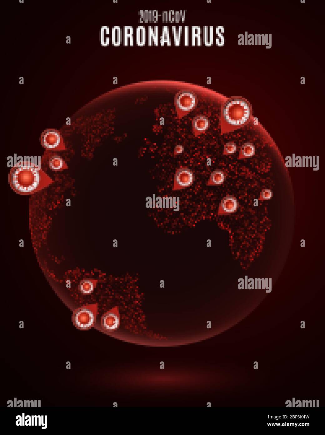 Covid 19 sur le modèle 3D de la planète Terre. Pays infectés en quarantaine. Points d'infection. Organisme pathogène. Illustration vectorielle. SPE 10 Illustration de Vecteur