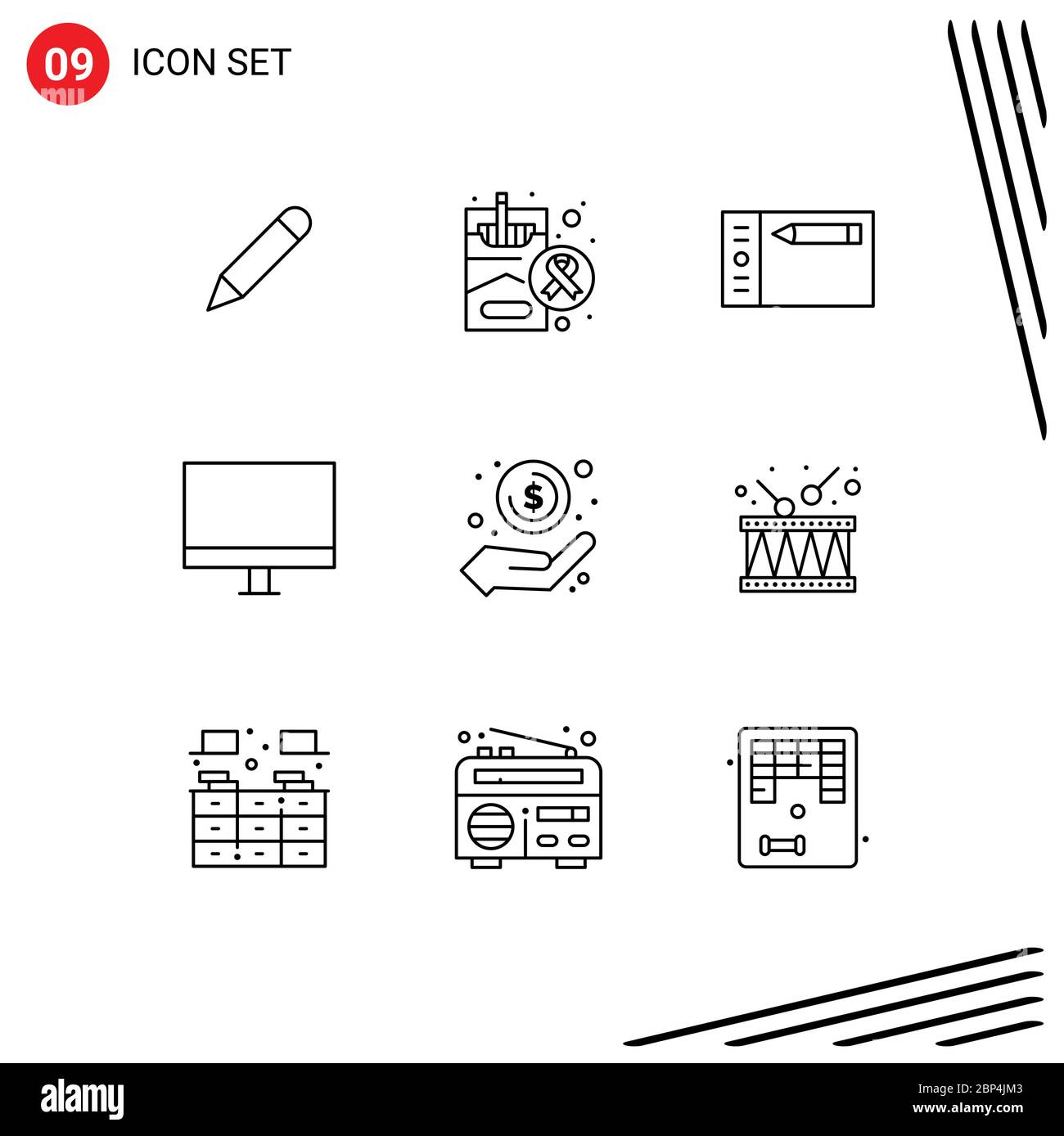 Pack de 9 symboles et enseignes modernes pour les supports d'impression Web tels que l'argent, le matériel, la conception, le gadget, les éléments de conception vectorielle modifiables par ordinateur Illustration de Vecteur