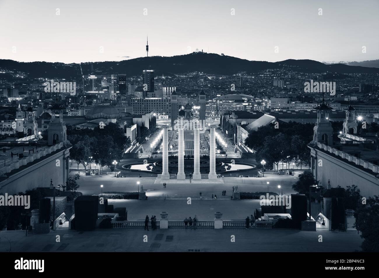 La Placa Espanya vue panoramique au crépuscule à Barcelone Espagne Banque D'Images