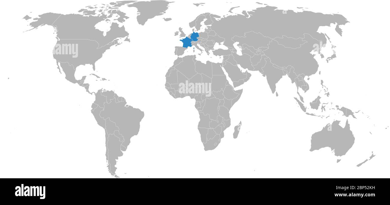 France, allemagne mise en évidence sur la carte du monde. Fond gris clair. Les concepts d'affaires, la diplomatie, l'amitié, les voyages, le commerce et les relations de transport. Illustration de Vecteur