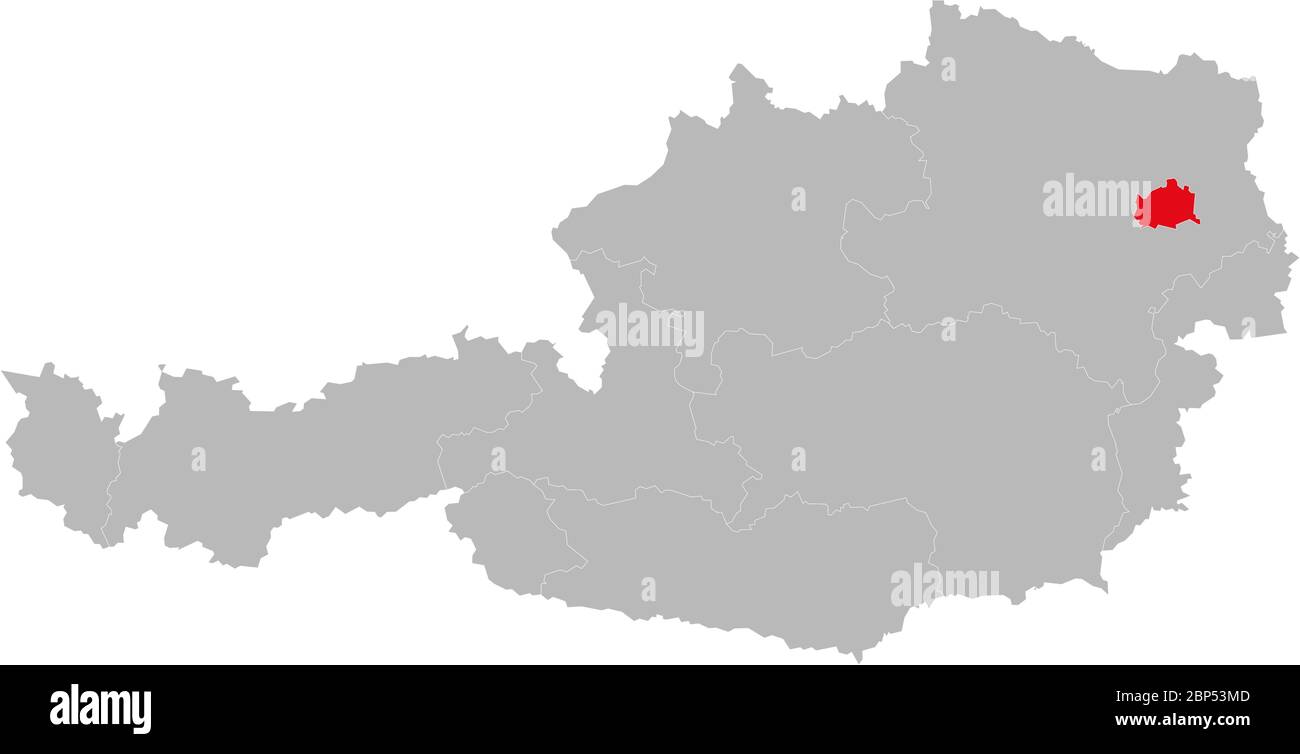 Province de Vienne mise en évidence sur la carte de l'Autriche. Fond gris clair. Illustration de Vecteur