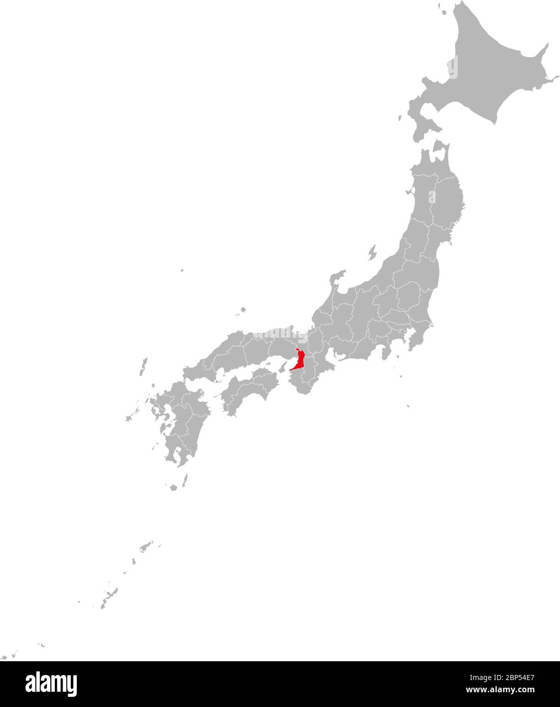 Province d'Osaka mise en surbrillance en rouge sur la carte du Japon. Fond gris. Concepts et antécédents professionnels. Illustration de Vecteur