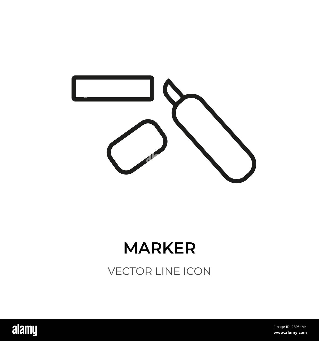 Gros plan de l'icône de la ligne noire du capuchon du marqueur. Modèle élément de conception bureau, papeterie scolaire. Pointe feutre pour logo linéaire, surligneur pour marque message important tâche de texte souligné Illustration vectorielle isolée Illustration de Vecteur