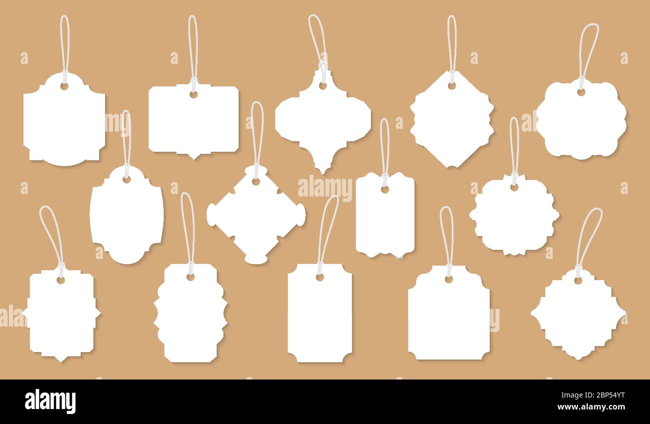 Ensemble de papier rétro à étiquette blanche. Modèle vide de balise de prix pour zone de texte de forme différente avec ombre. Bordure pour bannière de texte de carte, invitation de mariage, badges de menu Illustration vectorielle isolée Illustration de Vecteur