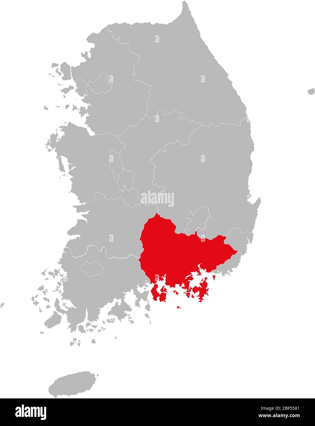 Province de South gyeongsang mise en évidence sur la carte de la corée du Sud. Concepts et antécédents professionnels. Illustration de Vecteur