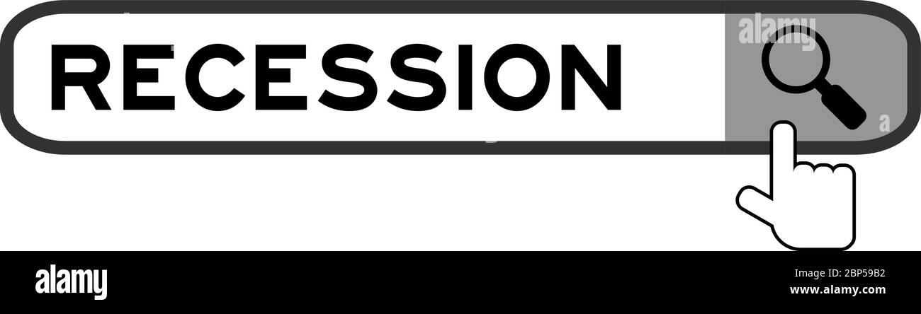 Recherchez la bannière dans la récession de mot avec la main sur l'icône de loupe sur fond blanc Illustration de Vecteur