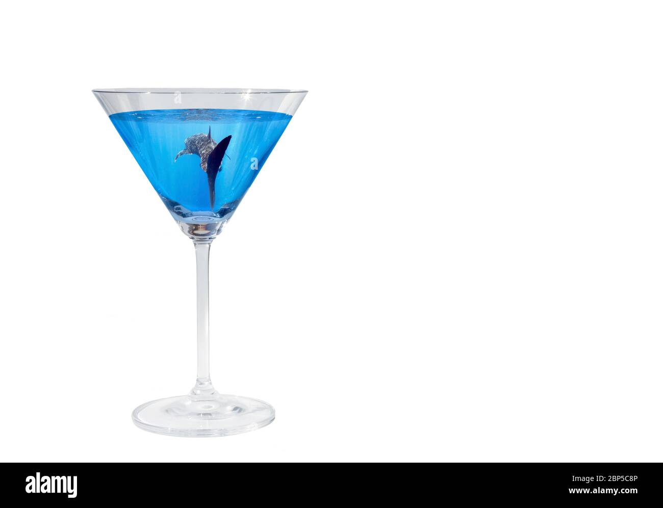 Sharktini: Requin-baleine (Rhincodon typus) nageant dans un verre de martini sur un fond transparent, Océan Pacifique et Etats-Unis, couleur Banque D'Images
